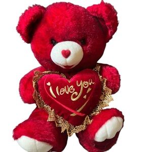 Red Plush Teddy Bear with Heart